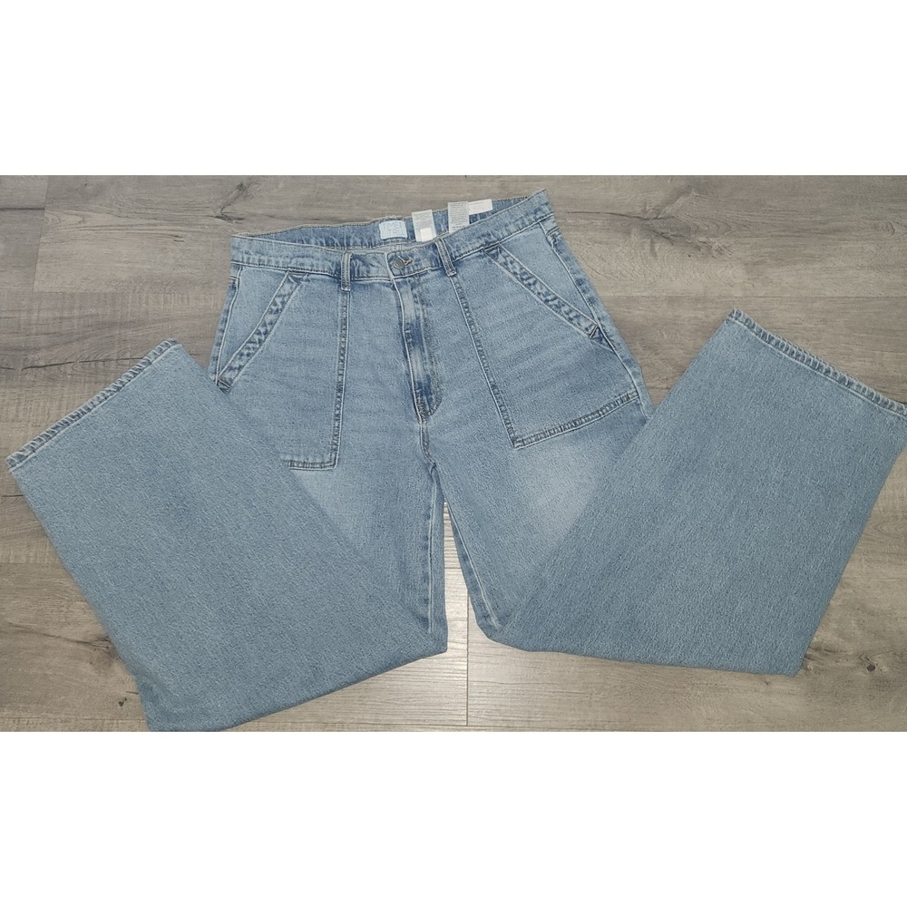 Time and Tru‎ Womens High Rise Wide Leg Utility Jeans Light Wash Blue Denim Y2K